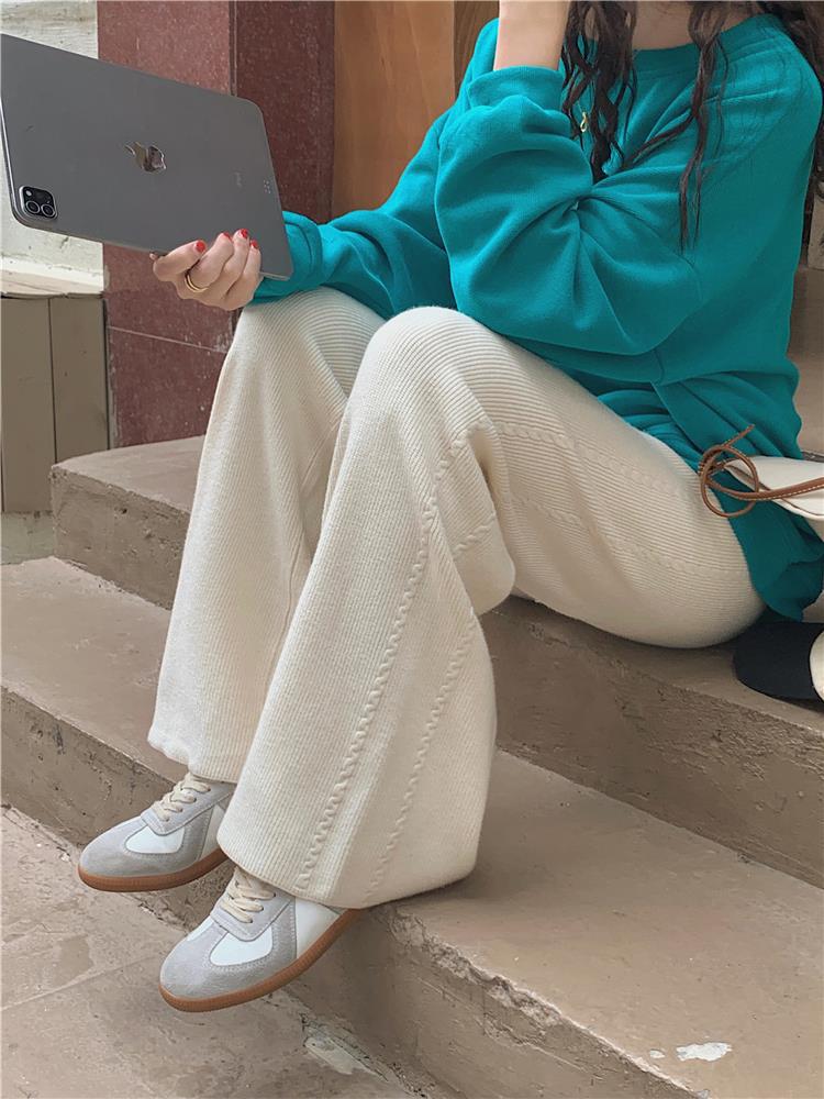 KANING ツイストヒップカバーニットワイドレッグパンツ女性用 2025 秋冬ハイウエストドレープフロアレングスカジュアルストレートパンツ