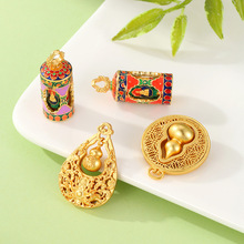 古法沙金珐琅彩藏式佛佑四方旋转葫芦汽车钥扣匙车载diy饰品配件