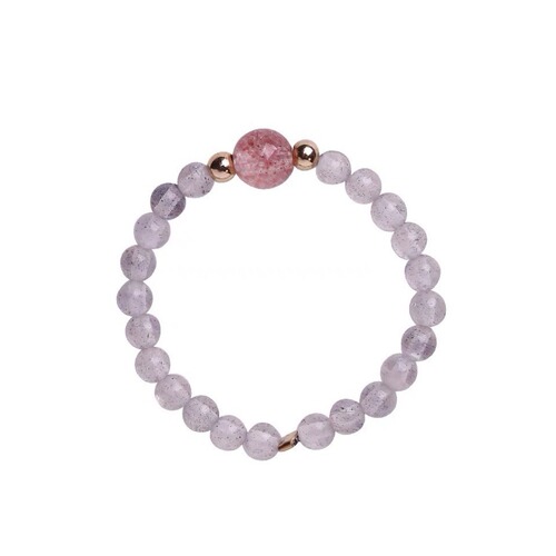 Thin natural Sri Lankan gray moonstone ring for women, peach blossom and strawberry crystal, simple index finger ring, light luxury and fashionable
