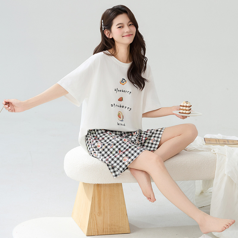 Class a Antibacterial Cotton Pajamas for Women Summer Sweet Loose Cartoon Cute Female Korean Style Plus Size Home Wear Set