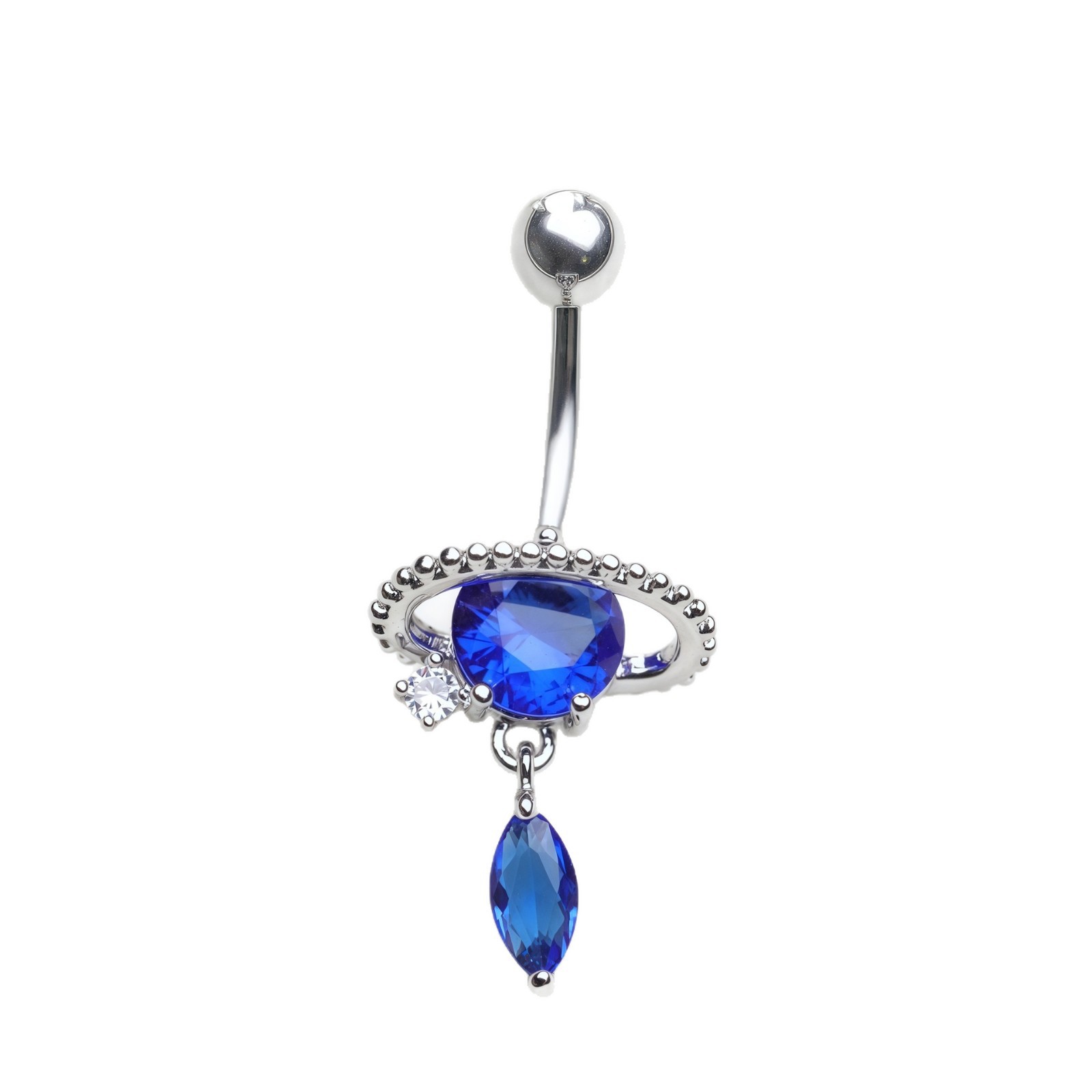 Stainless Steel Navel Ring With Natural Sapphire Pendant_voghion.com