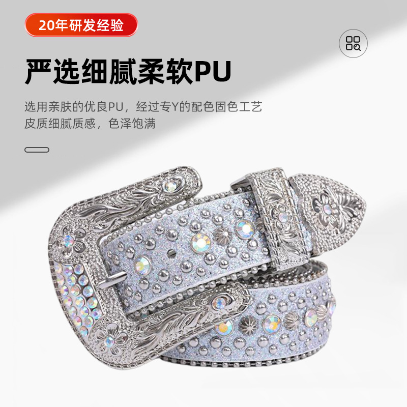 Cinturón ancho estilo Y2K con decoración de diamantes de imitación para mujer, cinturón de jeans adornado con diamantes de imitación de personalidad a la moda europea y americana con diseño versátil.