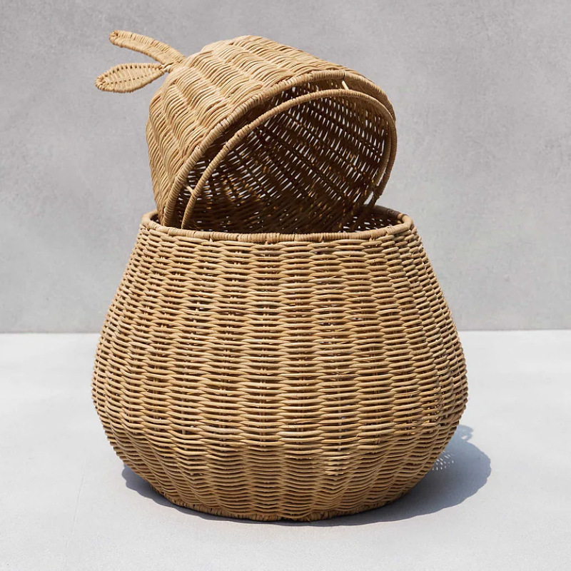 Cesta de almacenamiento de caña tejida a mano, caja de almacenamiento de frutas de dibujos animados para niños, caja de almacenamiento lavable, ayuda educativa y caja de almacenamiento