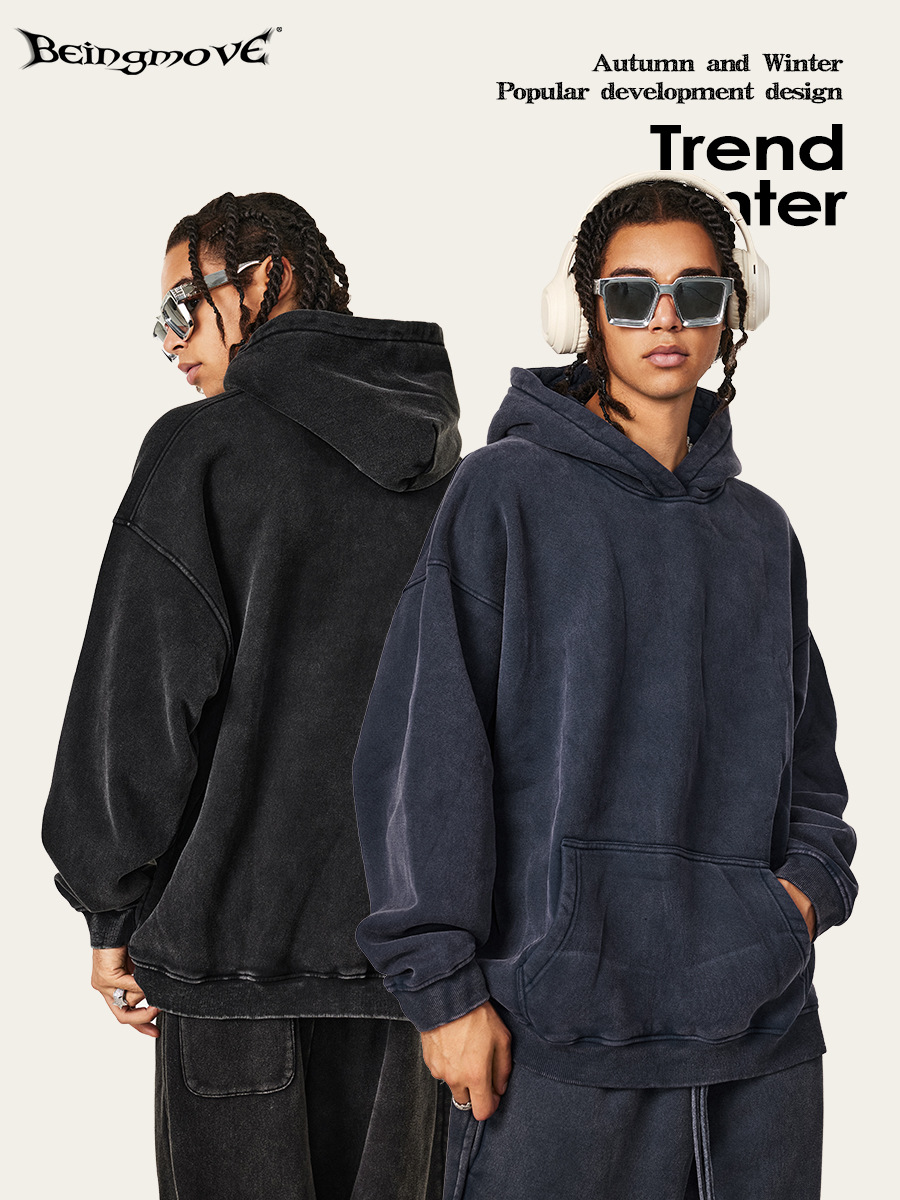 2025 Otoño e Invierno Marca de moda retro europea y americana terciopelo suelto engrosado cálido transfronterizo lavado deportes sudadera con capucha de moda para hombres