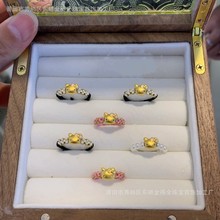 新款简约轻奢黄金KT猫戒指女可爱甜美时尚足金999四叶草指环批发