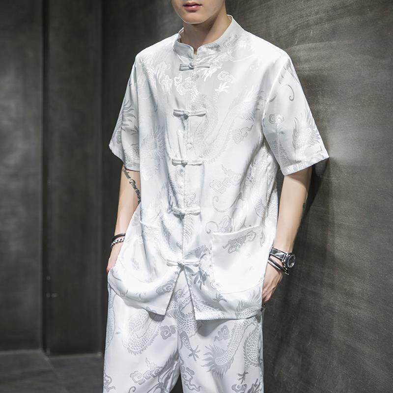 Doo vestido masculino estilo retro Hanfu Xianqi delgado seda de hielo marca de moda traje Tang estilo chino de moda ropa de hombre de moda verano image 7