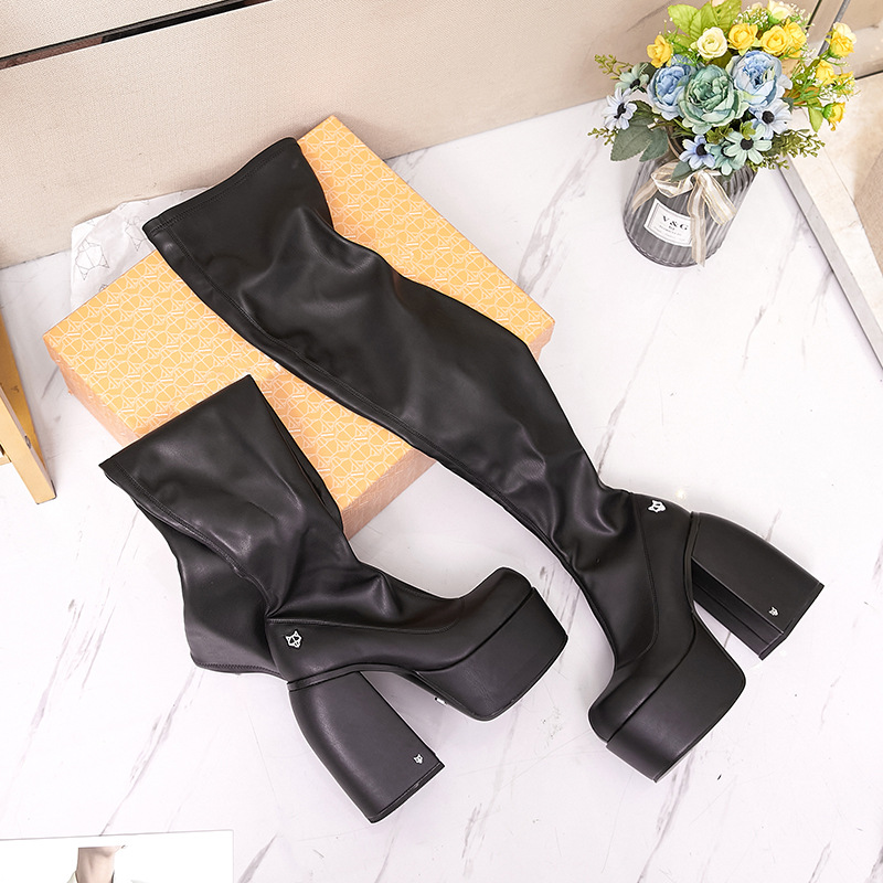 Elastic high boots with extremely high heels platform square toe