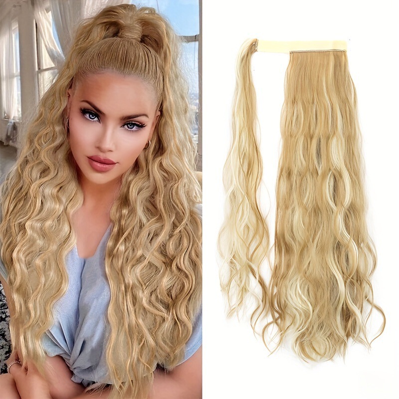 Wig Ponytail for Women with Velcro, Cornrow Ponytail, Long Curly Hair, Wavy Curls, European and American Foreign Trade Wig Ponytail Wig Ponytail for Women with Velcro, Cornrow Ponytail, Long Curly Hair, Wavy Curls, European and American Foreign Trade Wig Ponytail