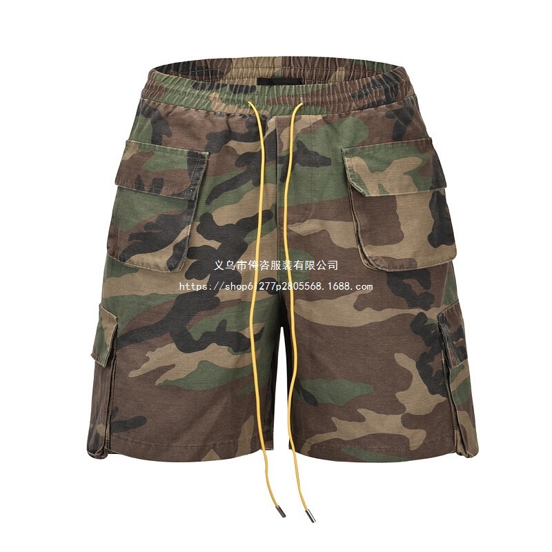 European and American High Street Style Drawstring Washed Vintage Casual Camouflage Multi-Pocket Accordion Pocket Cargo Shorts Cotton European and American High Street Style Drawstring Washed Vintage Casual Camouflage Multi-Pocket Accordion Pocket Cargo Shorts Cotton