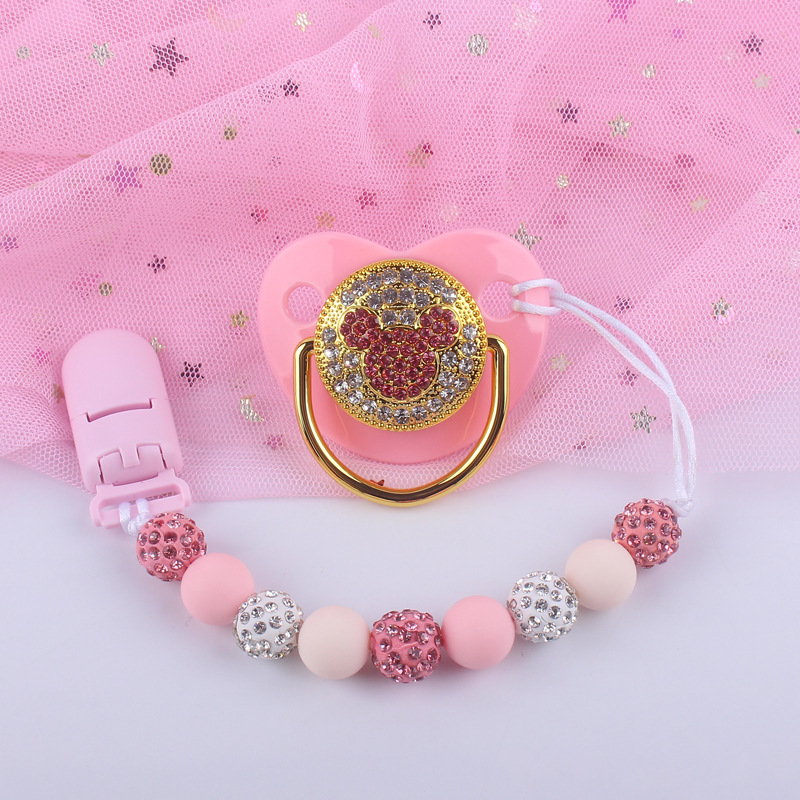 Nuevo bebé suministros cristal animal patrón chupete bebé silicona cuentas Cadena de chupete conjunto de dos piezas