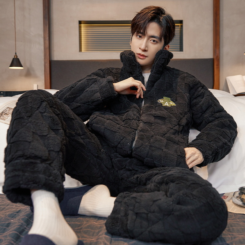 Invierno de los nuevos hombres pijamas acolchado caliente más tamaño engrosada cremallera manga larga vestir prendas exteriores casual Home wear traje