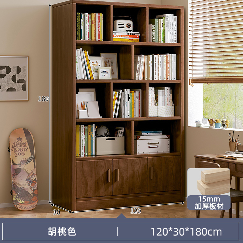 Estantería de madera maciza estantería piso simple gabinete pared sala de estar multi-capa de almacenamiento de los estudiantes estantería casa