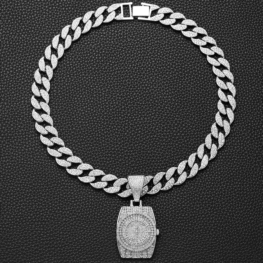Men's niche full diamond watch, hip-hop punk choker pendant, versatile Cuban necklace_voghion.com