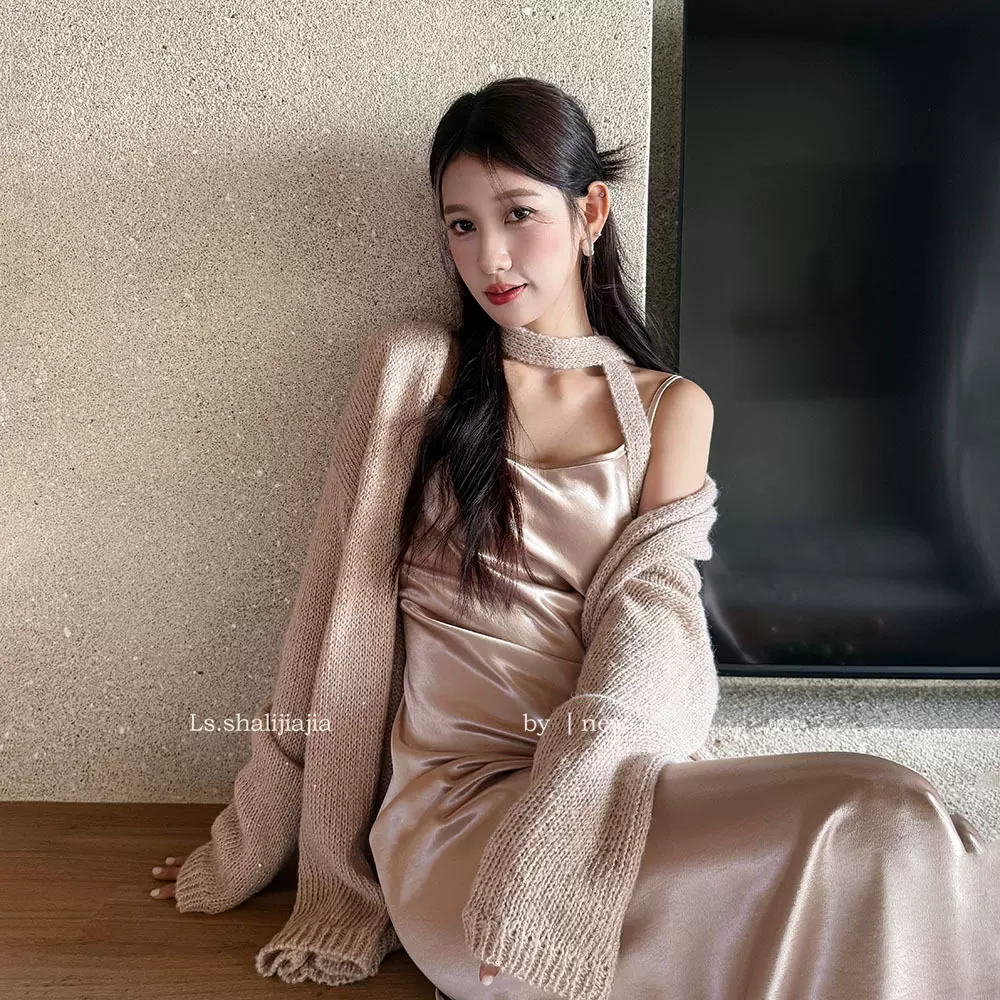 LS述致 慵懒感马海毛开衫针织上衣2025秋季新款宽松女装小衫6850#