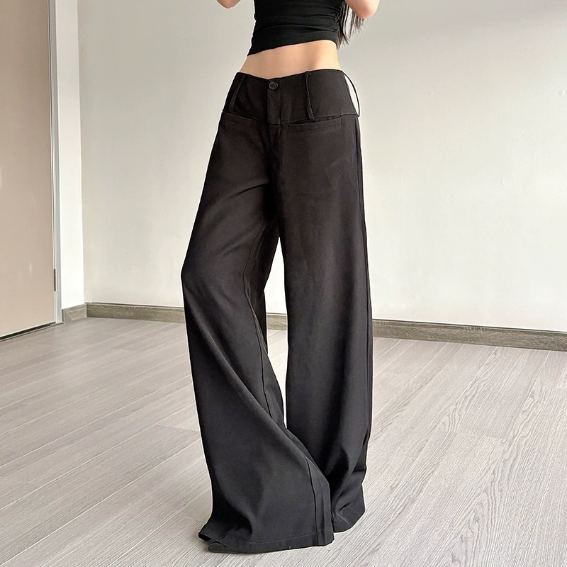 Свободные брюки oversize, чёрные широкие, высокая талия — S/M/L