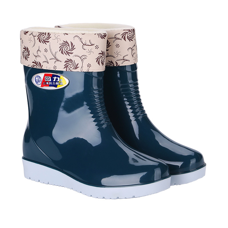 Shanghai HuiLi mujer zapatos de lluvia 583 moda barril corto impermeable zapatos de agua gruesos zapatos de goma antideslizante
