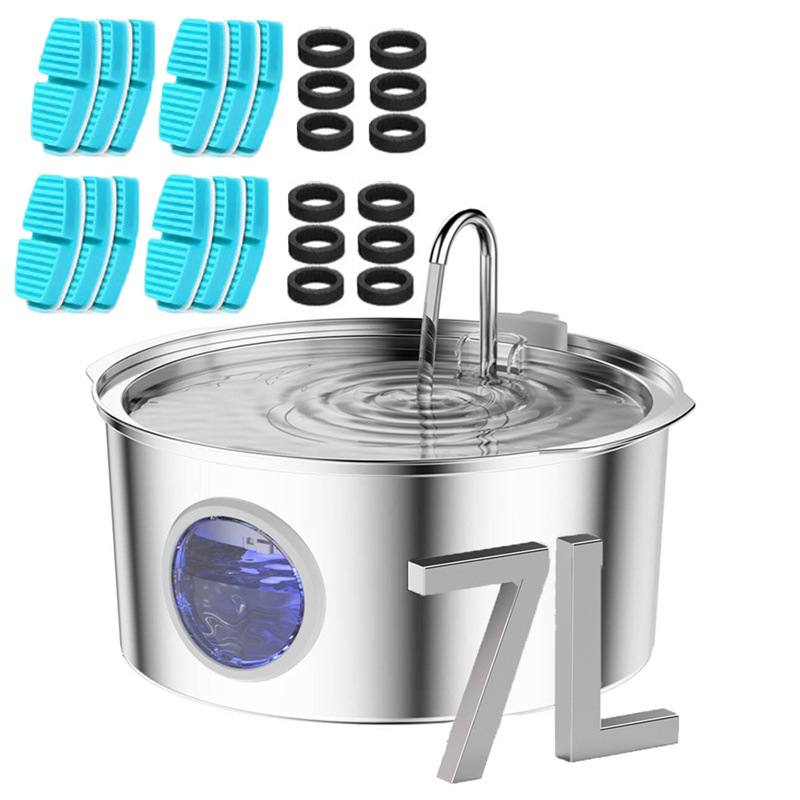 Explosiones transfronterizas 7L de acero inoxidable para mascotas tipo pista redonda de gran capacidad LED para gatos y perros