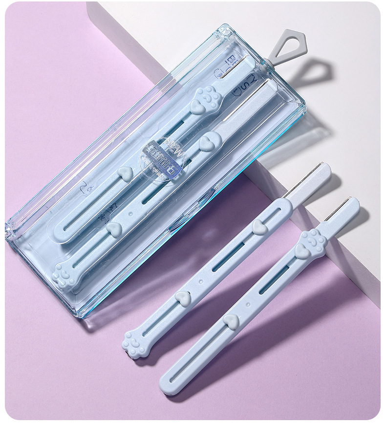 LMLTOP Cat Paw Dual-head dual-purpose telescopic eyebrow trimmer, stainless steel macro eyebrow scraper 2-piece set SY342 undefined