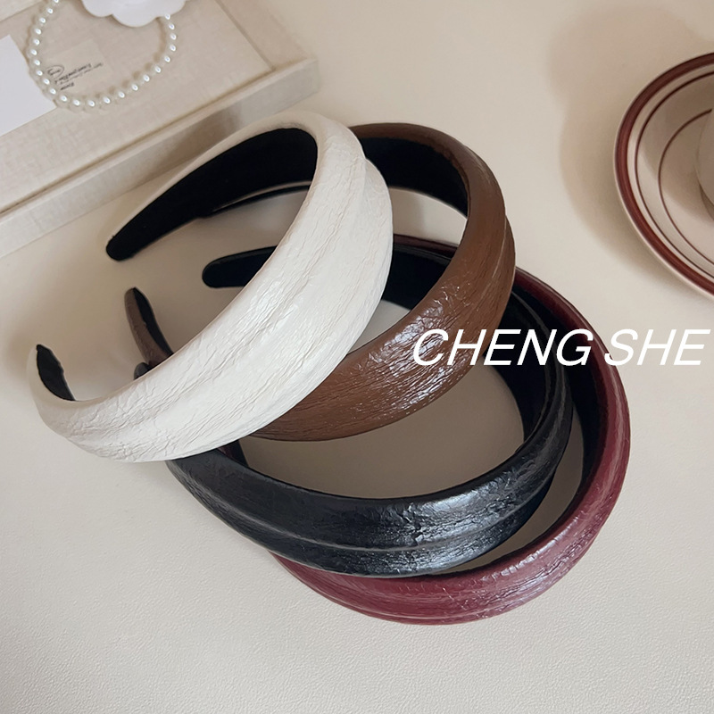 夏秋新款时尚皮质凹凸发箍高级感高颅顶头箍百搭宽边洗脸发卡头饰|undefined