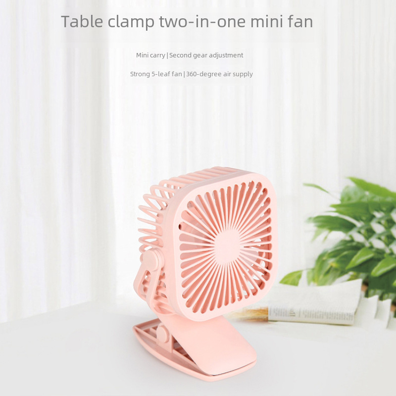 Cross-border mini clip fan USB charging small fan LED light two-speed wind silent clip fan rotatable