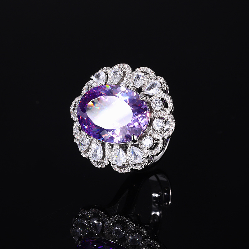 2024 nueva joyería Zhuang Shengsheng fondo de cobre chapado en oro simulación nido de pájaro cortado anillo de moda en forma de huevo piedra principal 13*18