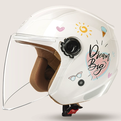 Motosiklet dəbilqələri half helmet men's four seasons - one-size-fits-all-upgraded-class-a-3c-white-dream-flowerhd-abrasion-resistant-mirror