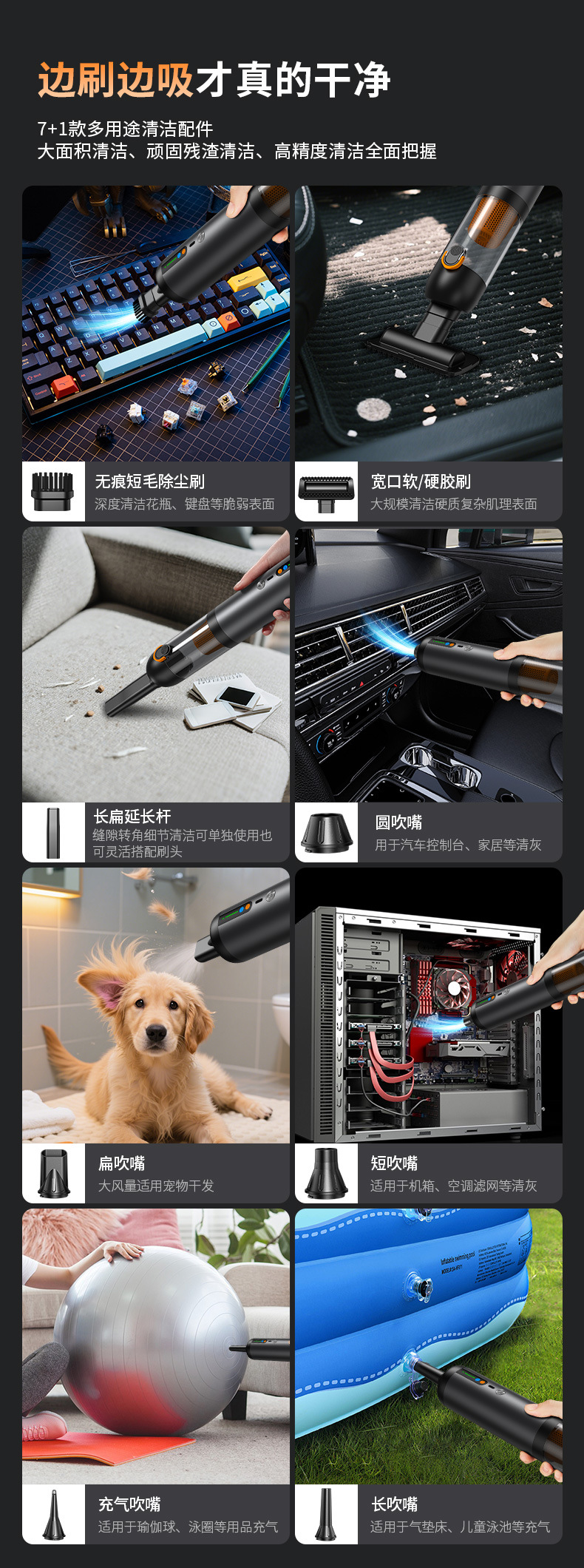Cross-Border Car Vacuum Cleaner Handheld Small Super Powerful Charging Household High-Power Suction and Blowing Dual-Purpose Wireless Vacuum Cleaner