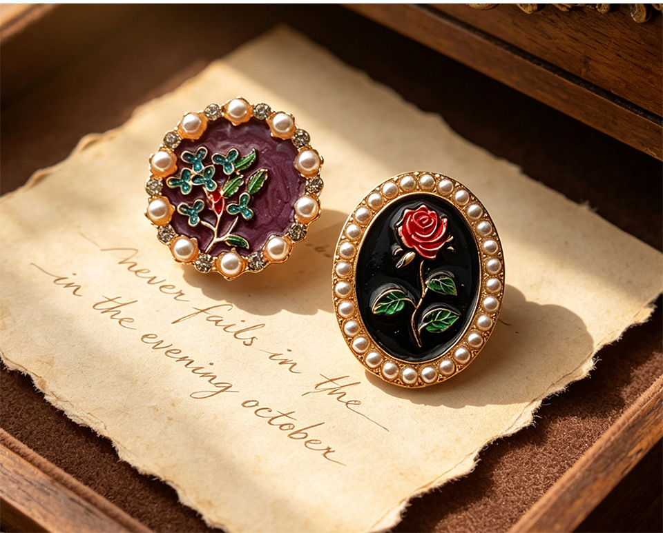 Vintage Pearl Rim Brooch Flower Rhinestone Celebrity Style Enamel Pin Women's Cheongsam Pressed Break Corsage Coat Accessories
