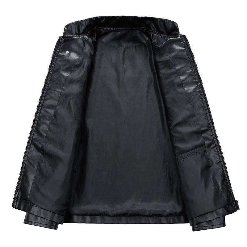 2023 otoño e invierno nuevo estilo a prueba de viento cuello alto dobladillo suelto chaqueta de cuero PU para hombre