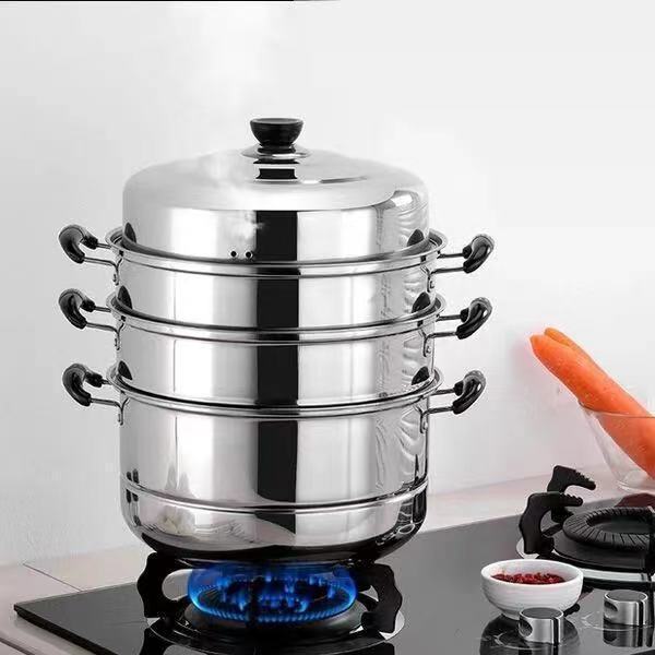 ステンレス蒸し器 3層 3層蒸しパン蒸し器 厚みのある2層 家庭用小型ガスストーブ 価格耐性|undefined