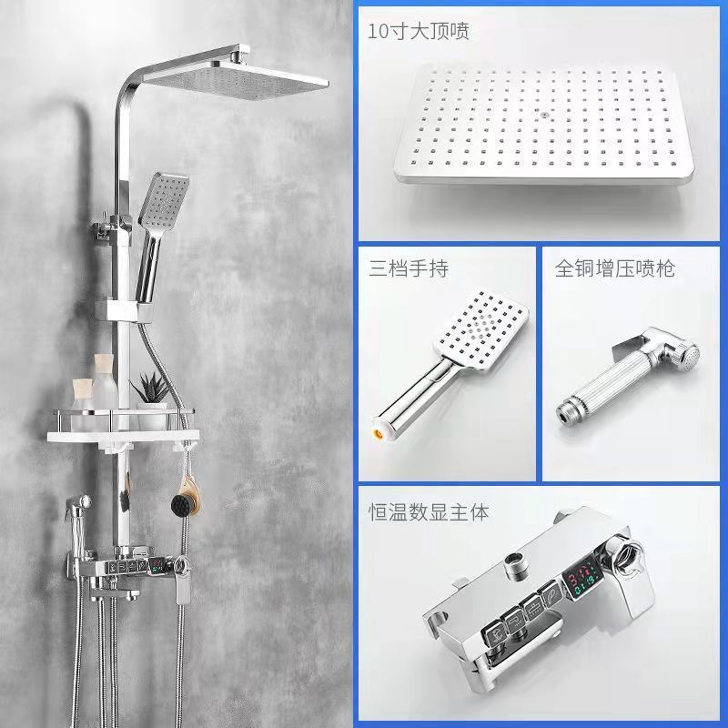 Fábrica directa de baño negro temperatura constante conjunto de ducha de ducha doméstica todo cobre conjunto de ducha de presión de baño