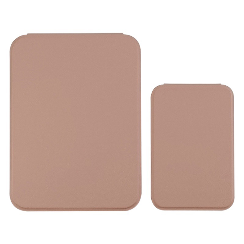 En stock al por mayor de mano plegable de escritorio pequeño espejo PU espejo de maquillaje portátil espejo de escritorio se puede personalizar logo