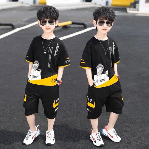 Children's Summer Set  New Arrival Summer Medium and Large Children's Clothes Korean Style Short Sleeve Summer Version Stylish Internet Celebrity Trendy