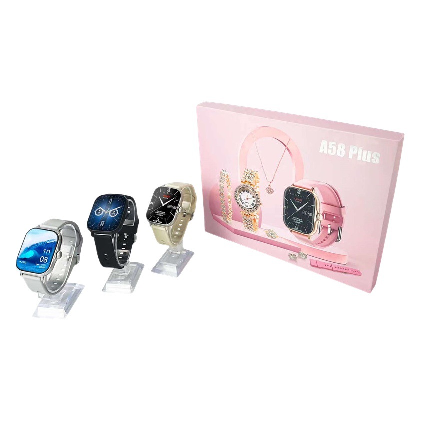 Reloj inteligente A58Plus popular transfronterizo para mujer, collar multifuncional, anillo, aretes, caja de regalo de reloj Huaqiangbei