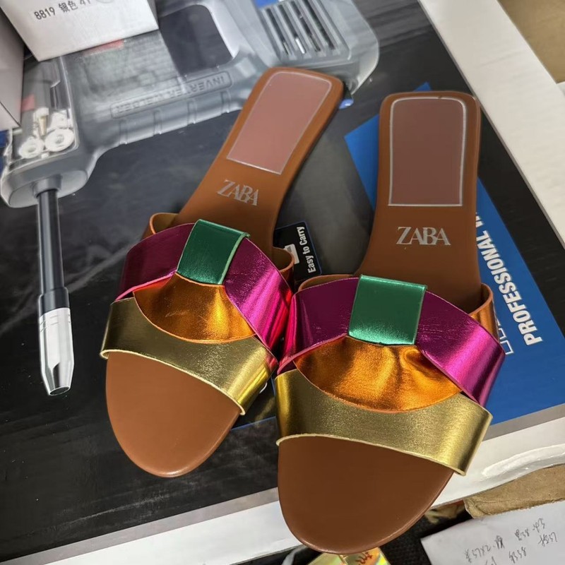 Foreign Trade 2025 New Summer Style Square Toe Cross Flats Simple Women's Sandals and Slippers for Outer Wear Women's Slipper