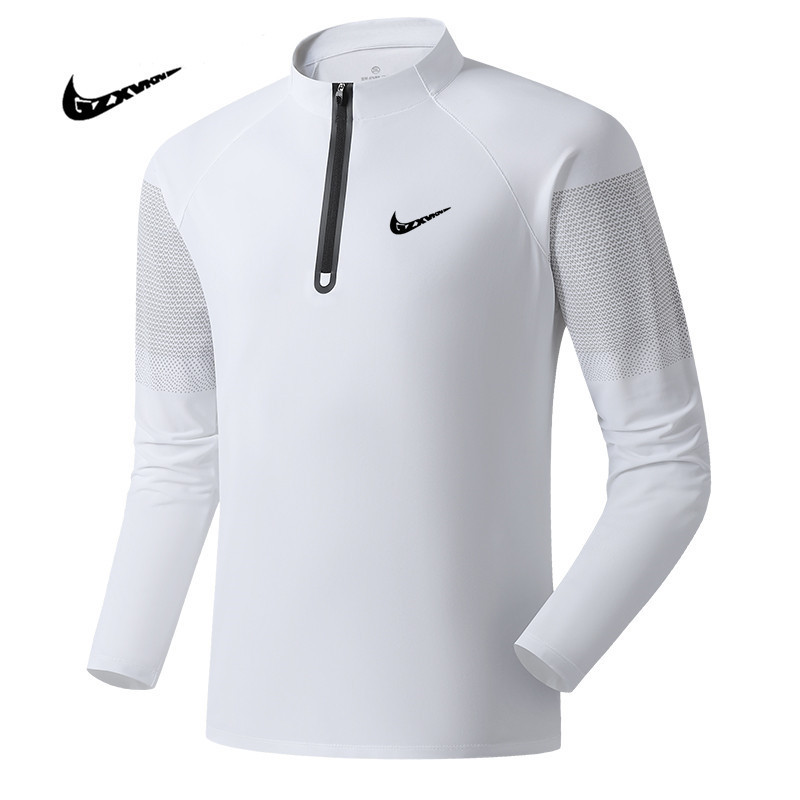 Spring Men's T-Shirt Sports Fitness Clothing Set Basketball Running Sportswear Cross-Border High-Elastic Half-Zip Fitness Clothing