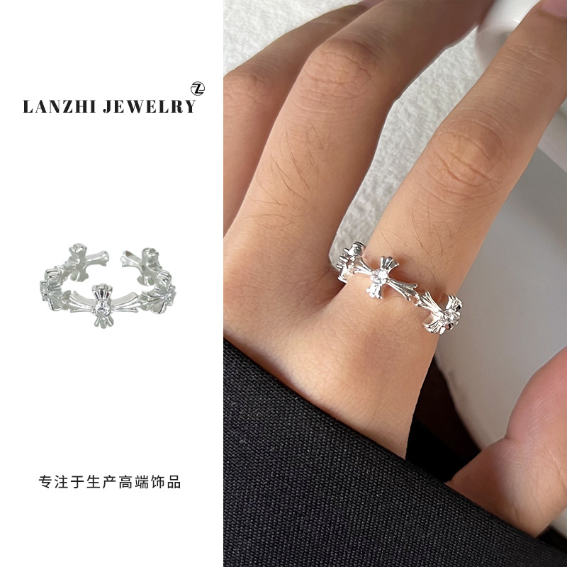 Anillo Abierto de Estilo Hip Hop 925 de Plata Gruesa Cubierta de Cobre Blanco