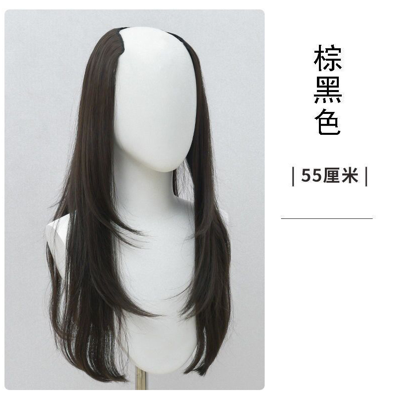 Transfronterizo coreano dulce hermana micro-rollo troyano estampado una pieza de pelucas de mujer seda de alta temperatura fábrica al por mayor