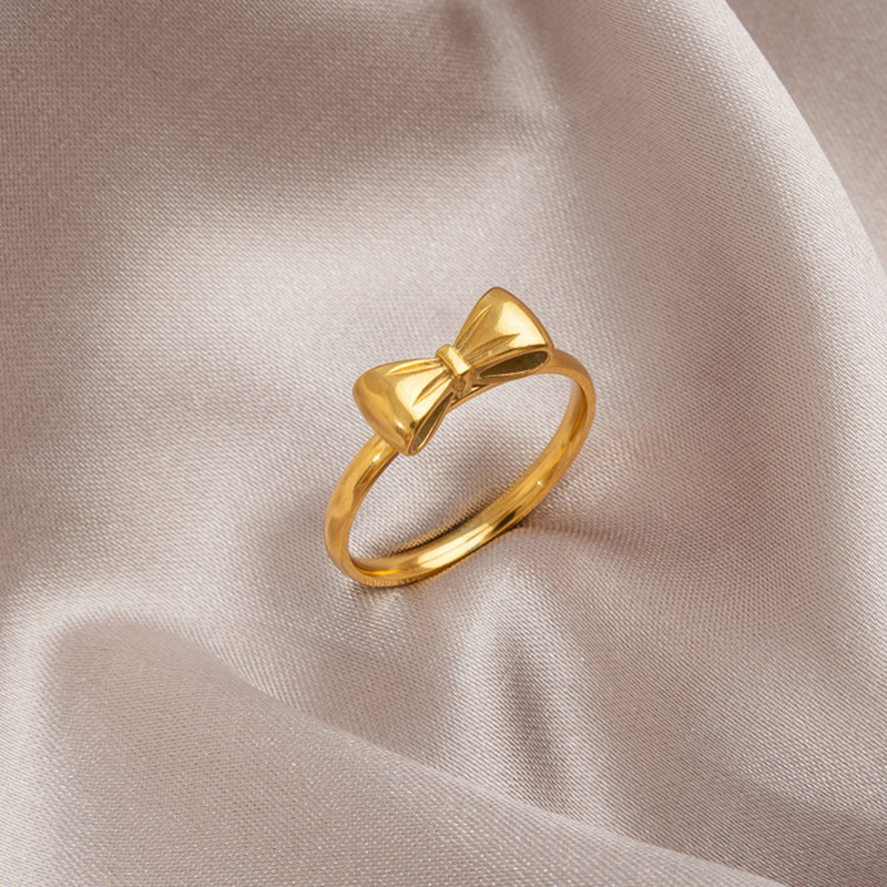 Japanese and Korean Style Design Exquisite Bow 18K Gold New Style Ring Women's Fashion Light Luxury ins Trendy Distinctive Index Finger Ring
