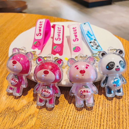 Internet celebrity cartoon doll acrylic strawberry bear key chain cute panda key chain exquisite school bag pendant wholesale