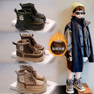 Children's sneaker 2024 autumn and winter new boys shoes warm cotton fleece-lined casual shoes girls short boots tide