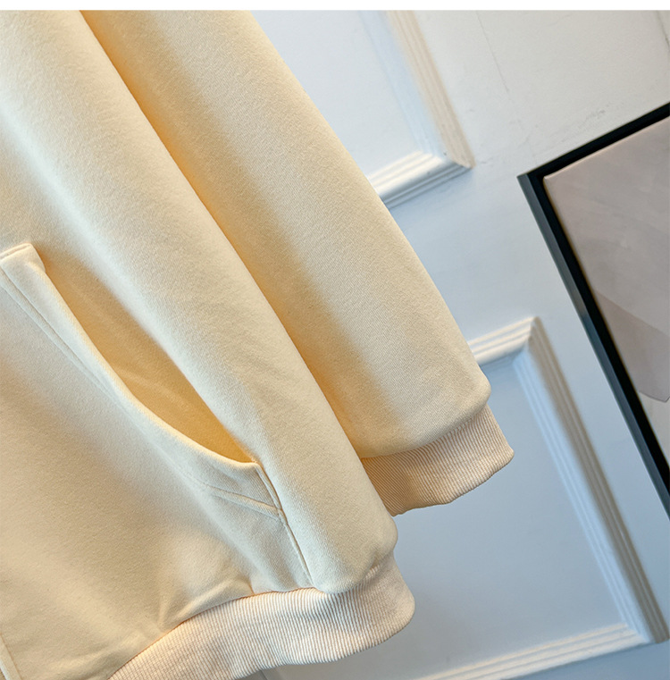 Felpa con cappuccio e zip da donna oversize in velluto invernale_voghion.com