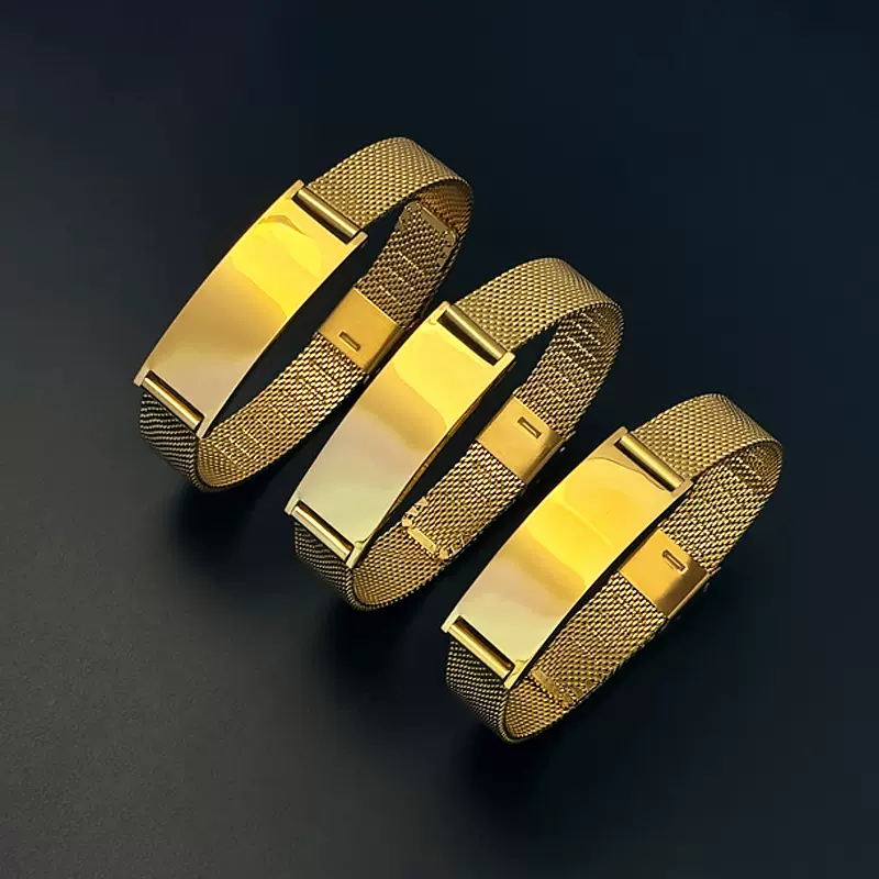 跨境欧美钛钢弯牌DIY表带手链可调节不掉色励志刻字情侣手环加工