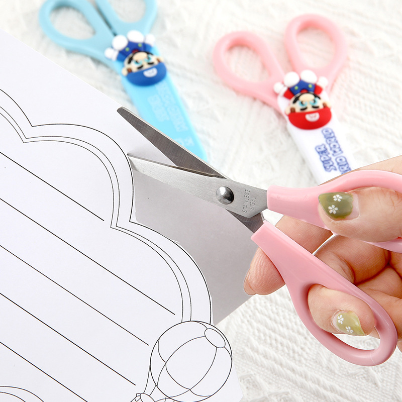 Nuevas tijeras para estudiantes de Mario de dibujos animados de alto valor animado lindo tijeras de silicona tijeras de acero inoxidable