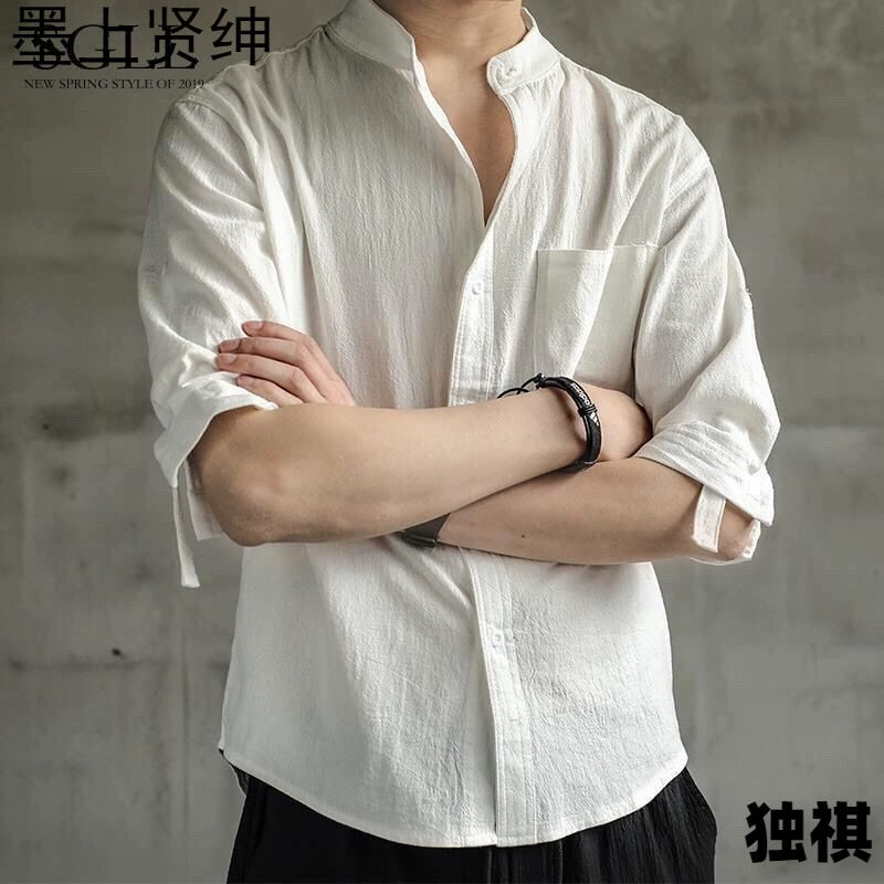 Очень сказочная белая рубашка льняная рубашка мужской летний короткий рукав свободный китайский стиль хлопок льна с половиной рукава топ мужской куртки