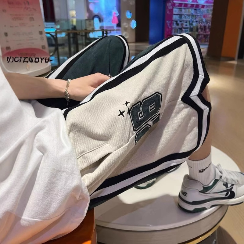 美式复古刺绣夏季短裤男ins潮牌百搭休闲潮流宽松运动五分裤