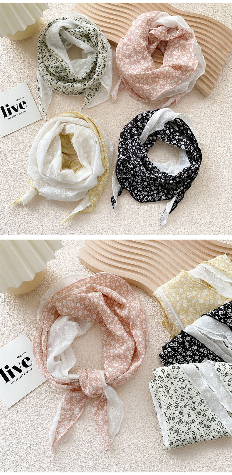 Diamond Stitching Triangle Scarf Silk Scarf Korean Wild Scarf Decorative Cotton And Linen Scarf display picture 2