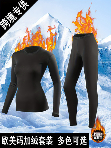 Ladies' Long Sleeve Fitted Trousers with Thicker Warm Innerwear Set for Autumn/Winter Home, Fitness, Sports, and Outdoor Use in European and American Sizes