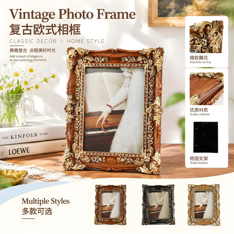 European-style vintage gilded carved rectangular picture frame, antique-style resin picture frame, decorative painting for homestay or oil painting display European-style vintage gilded carved rectangular picture frame, antique-style resin picture frame, decorative painting for homestay or oil painting display