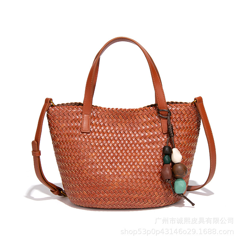 2025新款轻奢小众编织包植鞣软皮手工菜篮子手提包单肩斜挎托特包|undefined